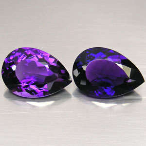 23.91 ct **PAIR** PURPLE COLOUR CHANGING AMETHYST PEAR CUT GEMSTONES