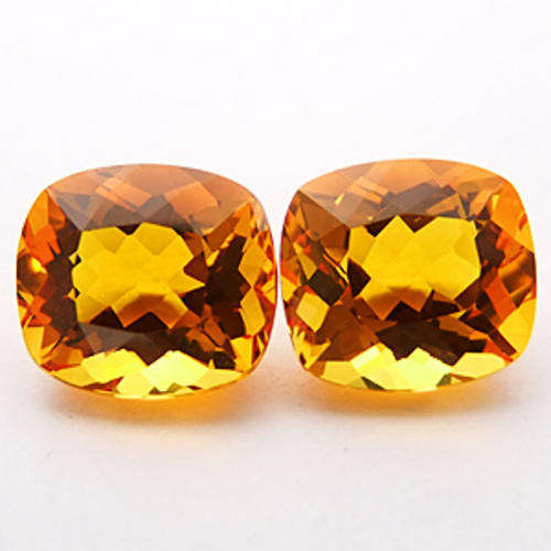 ++PAIR++ - 27.69 ct BURNT ORANGE  CITRINE CUSHION CUT GEMSTONES