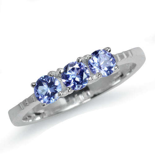 Nature's Magic Collection - Natural Tanzanite 925 Sterling Silver 3 Gemstone Ring Size 8