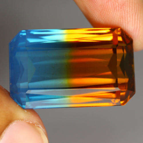 49.20 ct COLLECTORS LUXURIOUS EMERALD CUT GOLDEN & BLUE CITRINE -  Natural Gemstone