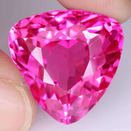 34.09 ct SPECTACULAR PINK TRILLION CUT TOPAZ GEMSTONE