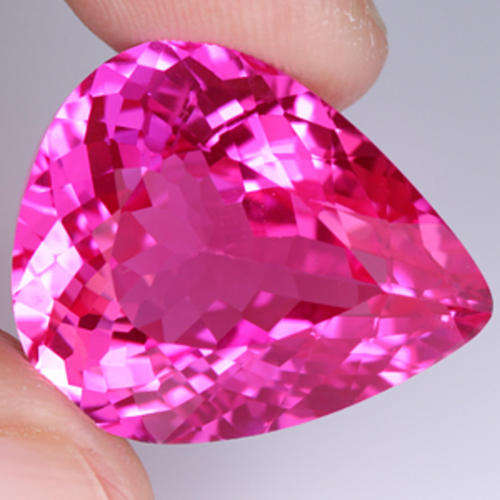 COLOSSAL 30.43 ct PEAR SHAPE FLAMINGO PINK TOPAZ GEMSTONE