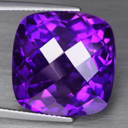 20.64 ct  MAJESTIC TOP PURPLE CUSHION CHECKERBOARD CUT AMETHYST GEMSTONE
