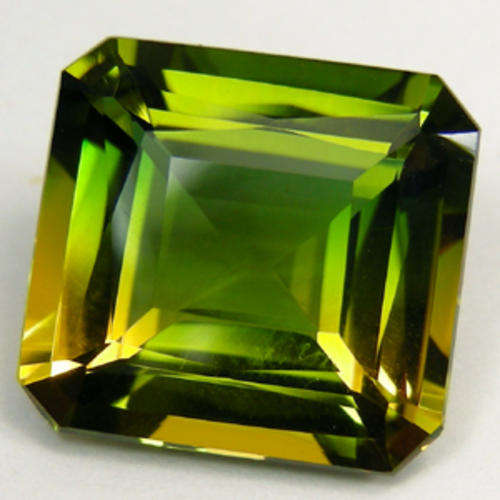 12.54 ct FLAWLESS YELLOW &  GREEN EMERALD CUT QUARTZ GEMSTONE