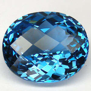 21.00 ct STUNNING OVAL CHECKERBOARD CUT  SWISS BLUE TOPAZ Gemstone