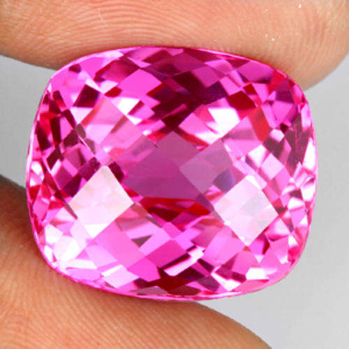 HUGE 28.30 ct FIRST CLASS PINK CUSHION CHECKERBOARD CUT  TOPAZ Gemstone