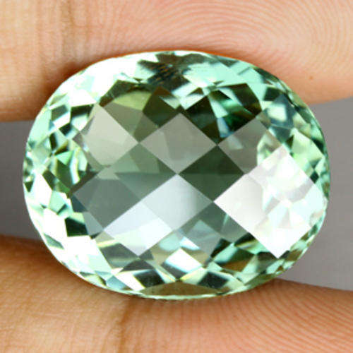 15.00 ct PRECIOUS GREEN OVAL CHECKERBOARD CUT AMETHYST - Prasiolite Gemstone