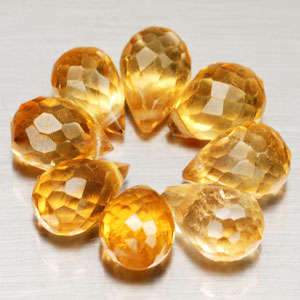 8 x Briolette Drilled 9.92 ct. Top Golden Yellow Citrine  Gemstones
