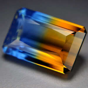 11.65 ct GOLDEN & BLUE QUARTZ EMERALD CUT  Gemstone