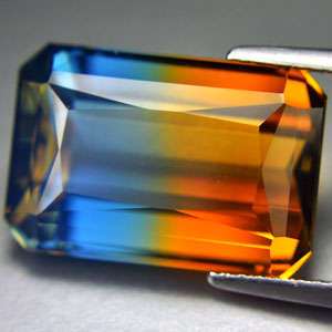 11.65 ct GOLDEN & BLUE QUARTZ EMERALD CUT  Gemstone