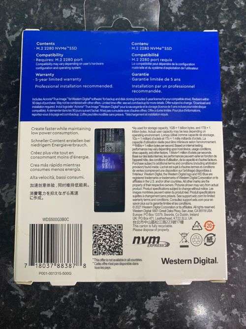 WD Blue SN570 500GB NVMe SSD