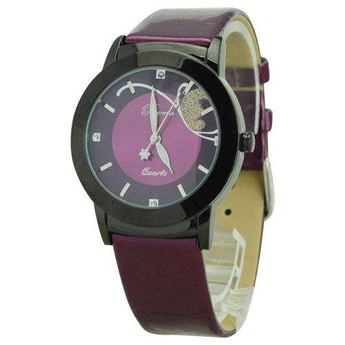 Beautiful PU Leather Wristband Casual Watch with Round Dial-Purple
