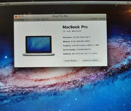MacBook Pro Mid 2012, 15``, i7 2.6GHz, 8GB RAM, 1TB HDD, 512MB Intel 4000 Graphics
