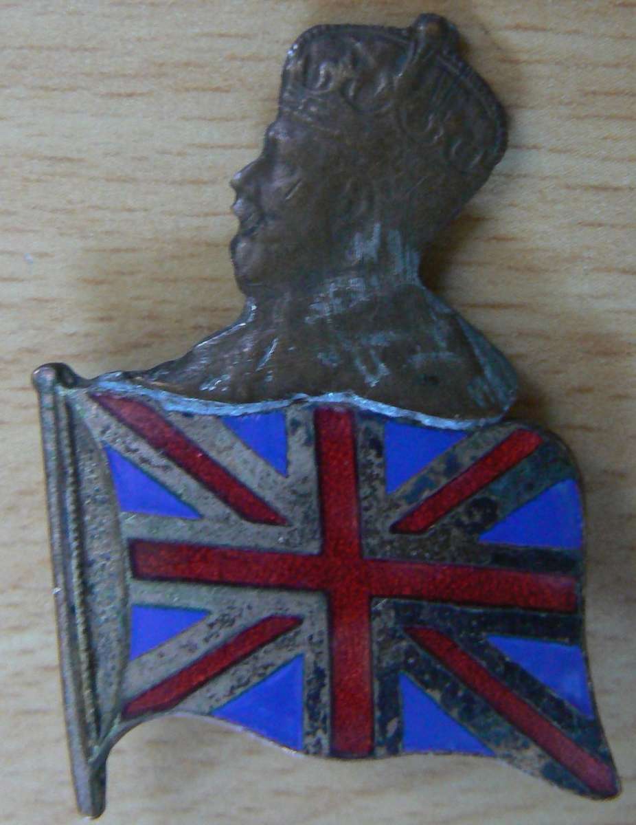 Sweetheart brooch made from Union Jack pin with mounted cut-out of SA penny 1923-1936