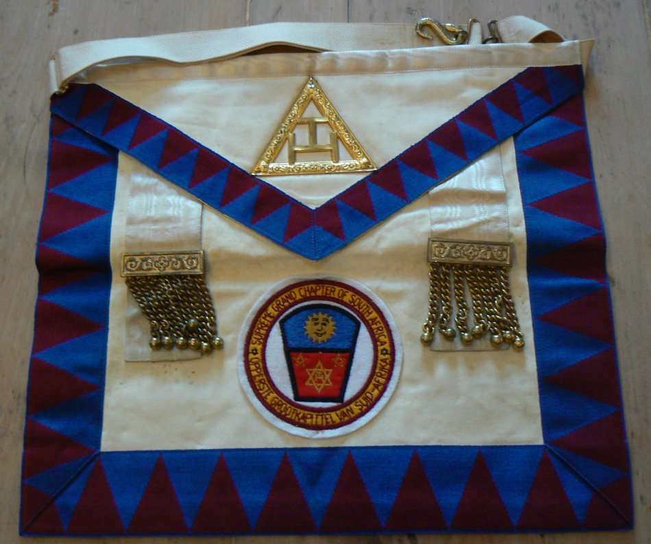 Freemason Royal Arch Supreme Grand Chapter of SA apron and sash, with badge