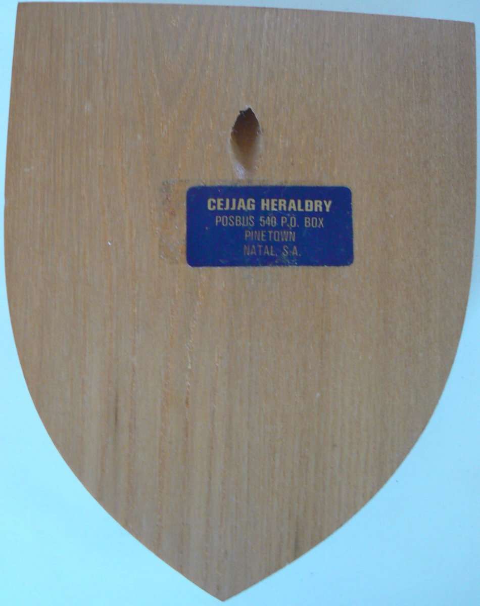 Vintage Vryheid coat of arms plaque, resin on wood