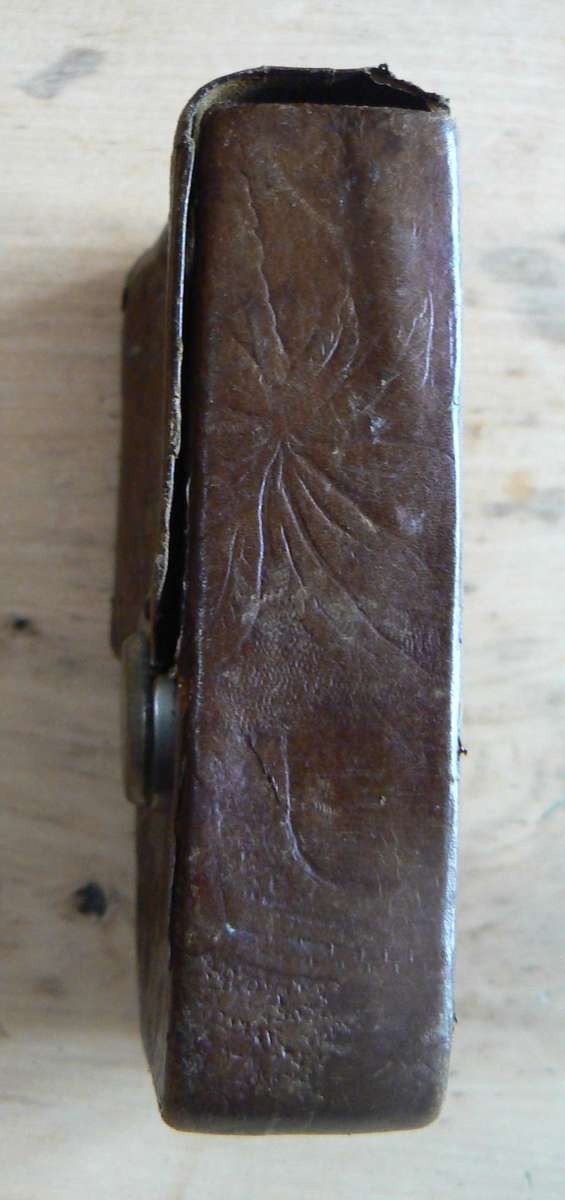 Officer's foldable field cutlery set in engraved leather pouch