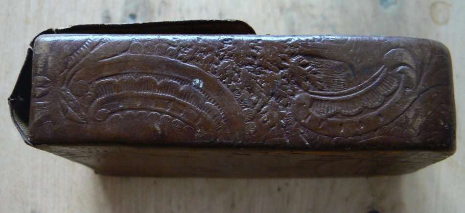 Officer's foldable field cutlery set in engraved leather pouch