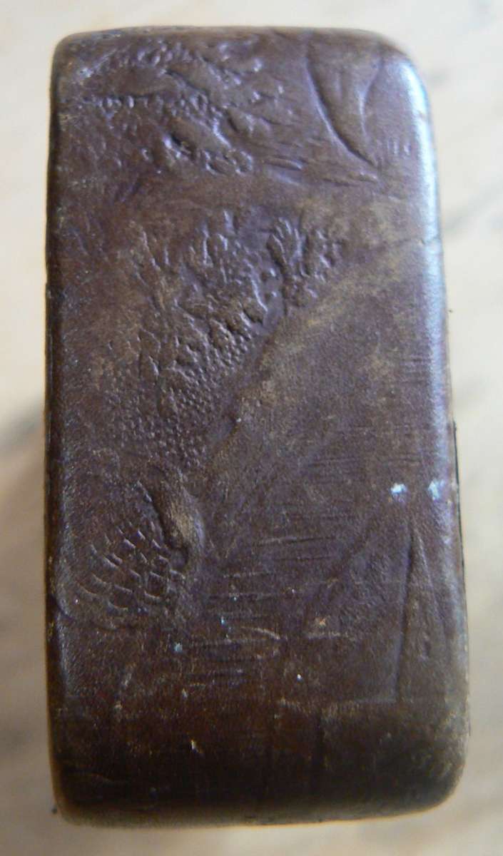 Officer's foldable field cutlery set in engraved leather pouch