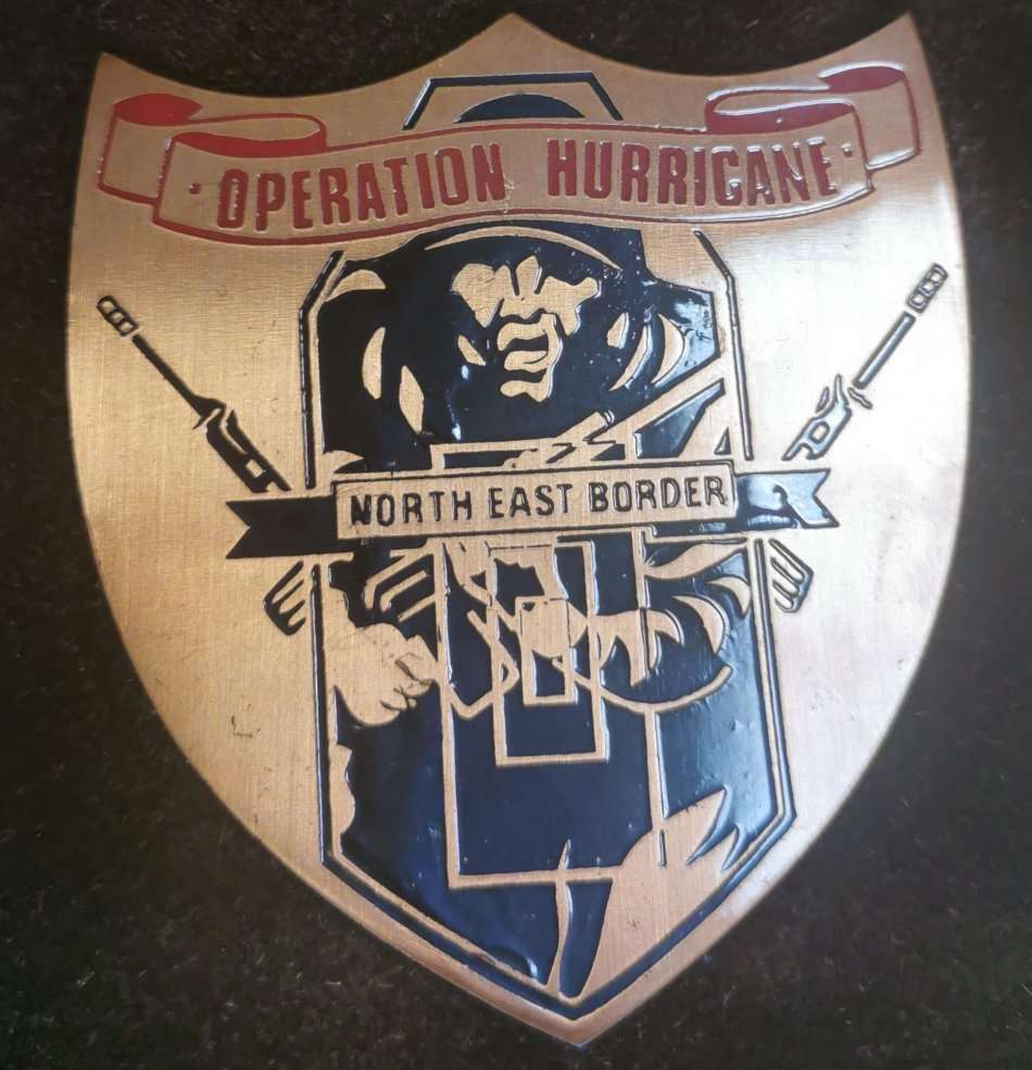 Rare Rhodesia hanging leather strap with 6 military operation copper plaques