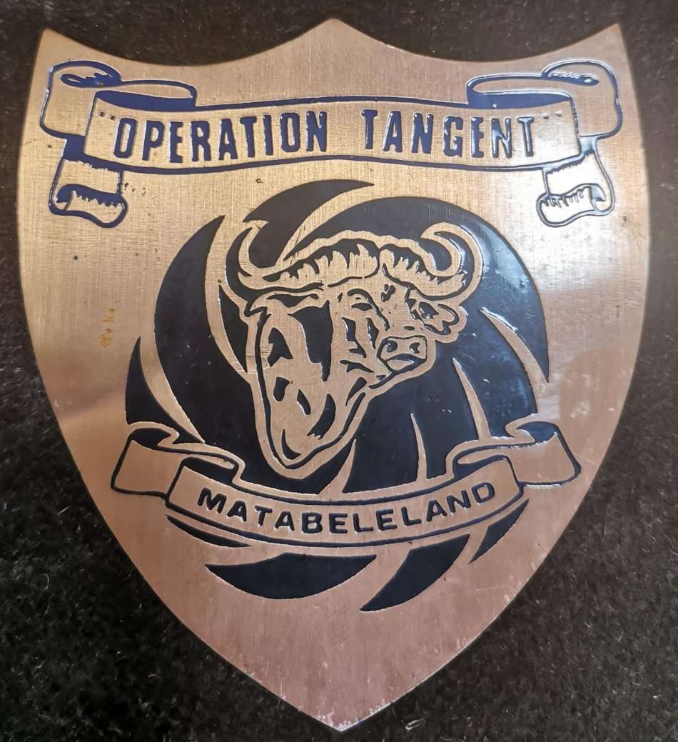 Rare Rhodesia hanging leather strap with 6 military operation copper plaques