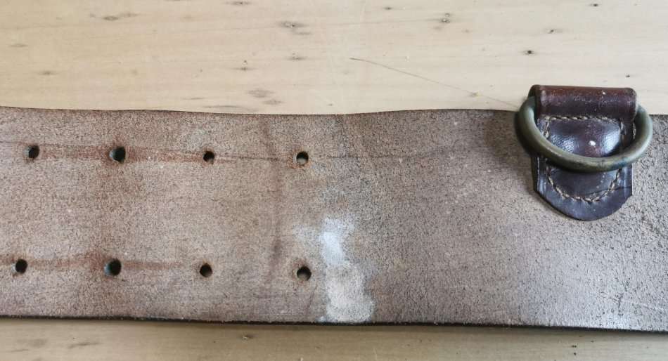 WW2-era 1940s officer's Sam Browne leather belt by Greatrex, undated, signed by owner