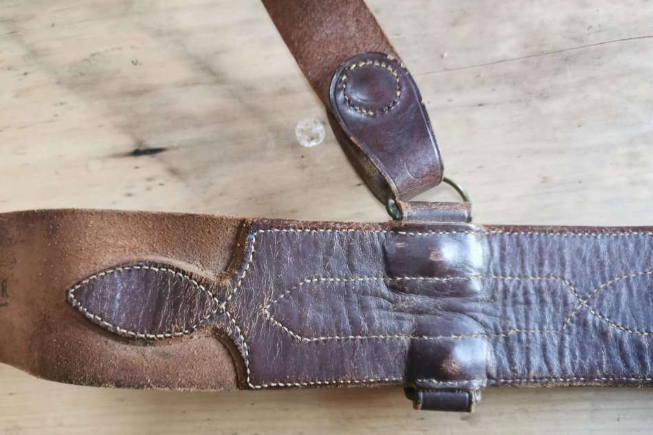 WW2 officer's Sam Browne leather belt by Frank R Pardow of Walsall, issued to Union Defence Force