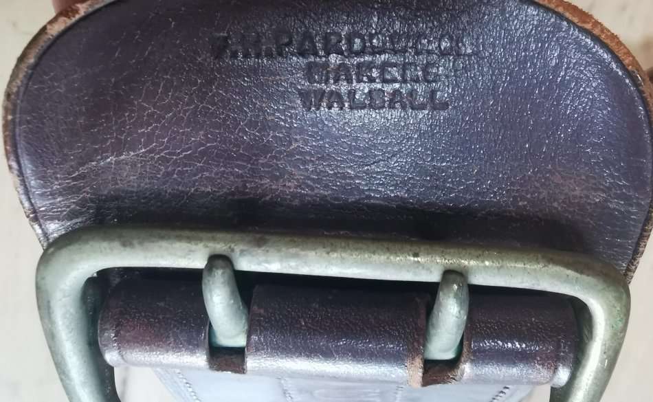WW2 officer's Sam Browne leather belt by Frank R Pardow of Walsall, issued to Union Defence Force