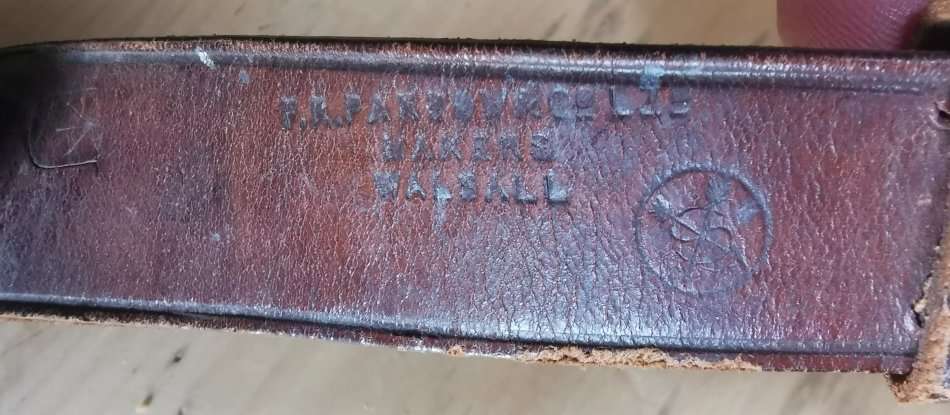 WW2 officer's Sam Browne leather belt by Frank R Pardow of Walsall, issued to Union Defence Force
