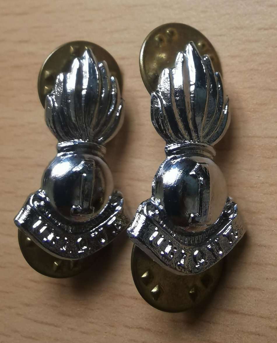 Pair of Cape Garrison Artillery chromed collar badges (CO 874/875) - set 1 of 2
