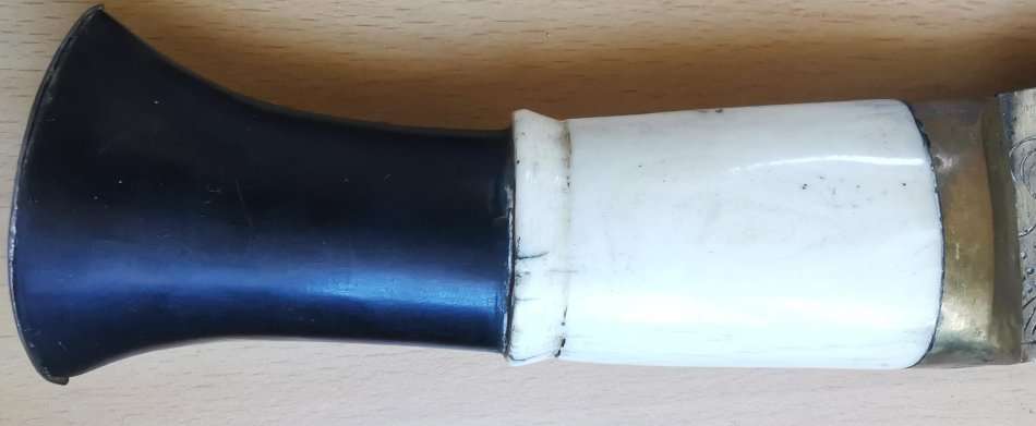 Vintage Nepalese kukri gurkha knife with wood and brass scabbard