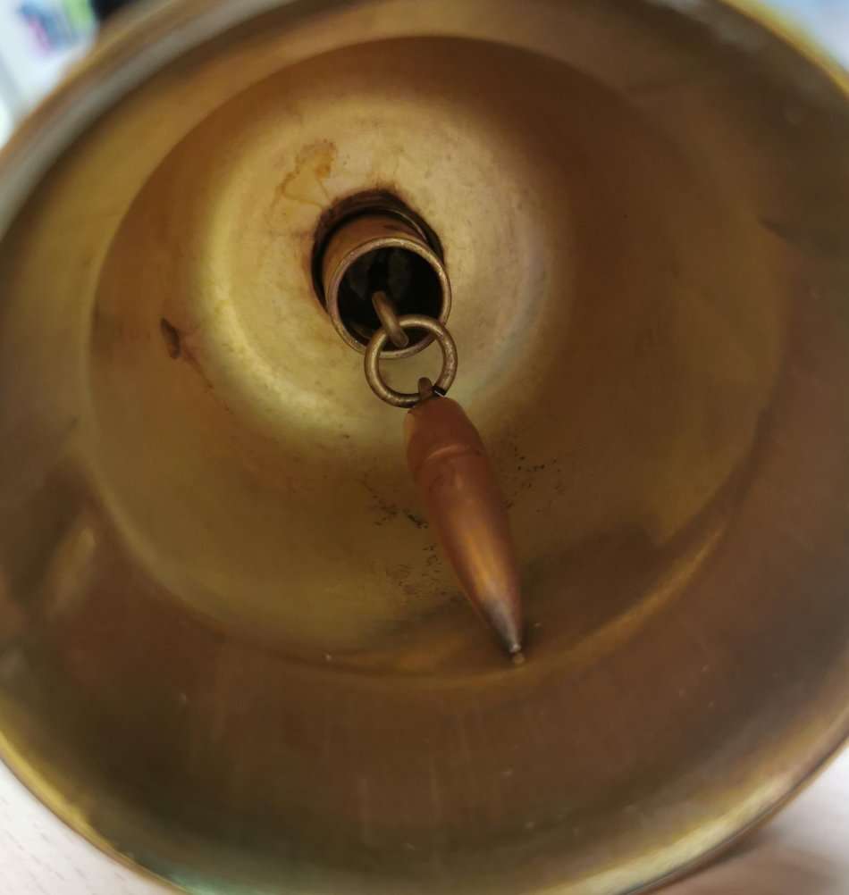 Dinner bell made from 40mm British bofors shell + 20mm MG151 Allouette helicopter cannon shell 1956