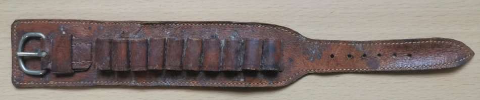 Unusual old leather 10-shot ammo cartridge wristband - probably for a .22