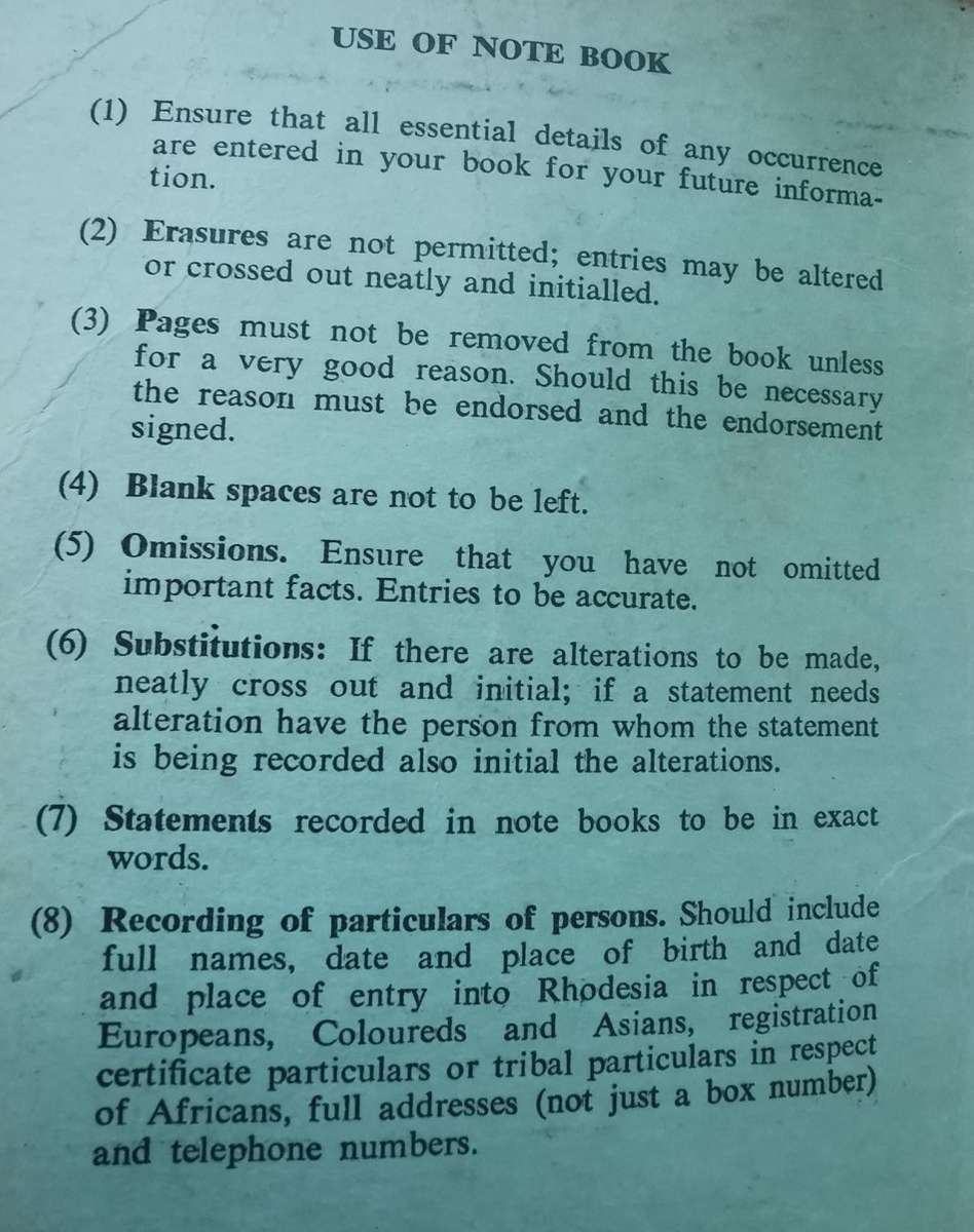 Rhodesia BSAP leather pocket notebook holder plus incident reporting Book 6