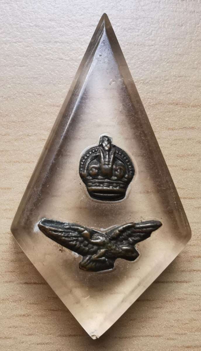 WW2 lot of 3 RAF perspex sweetheart items - 2 hearts and 1 diamond
