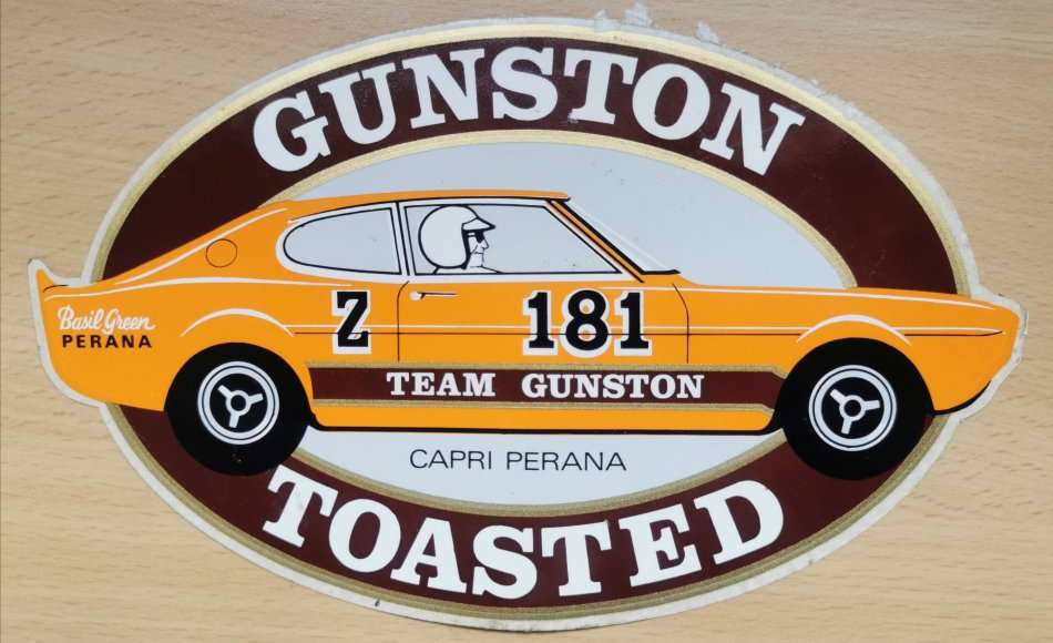Vintage Team Gunston Basil Green Capri Perana Z181 motor racing car decal sticker