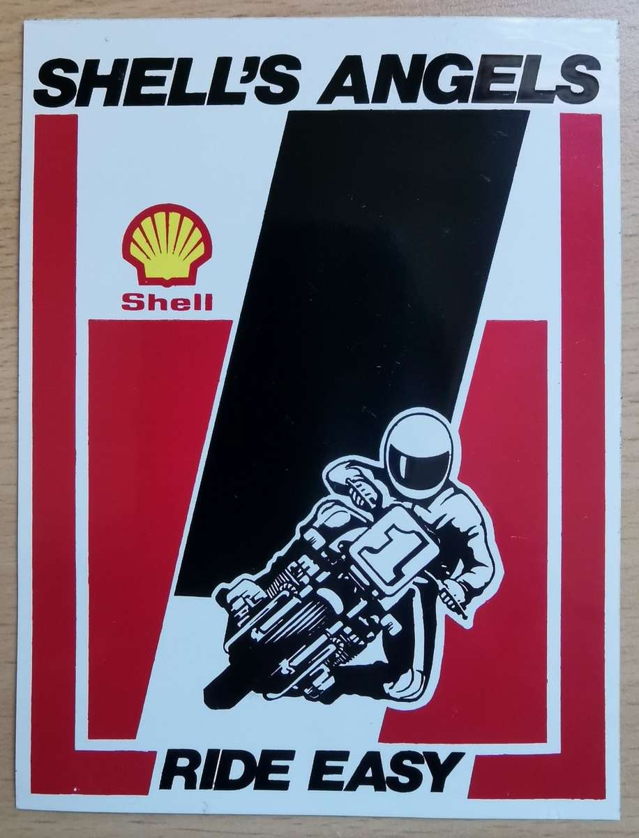 Lot of 6 vintage Shell`s Angels Ride Easy Motorcycle decal stickers
