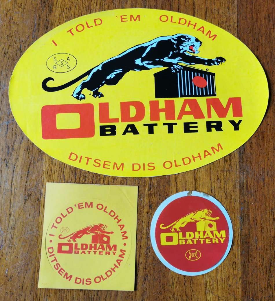 Lot of 3 vintage Oldham batteries decal stickers