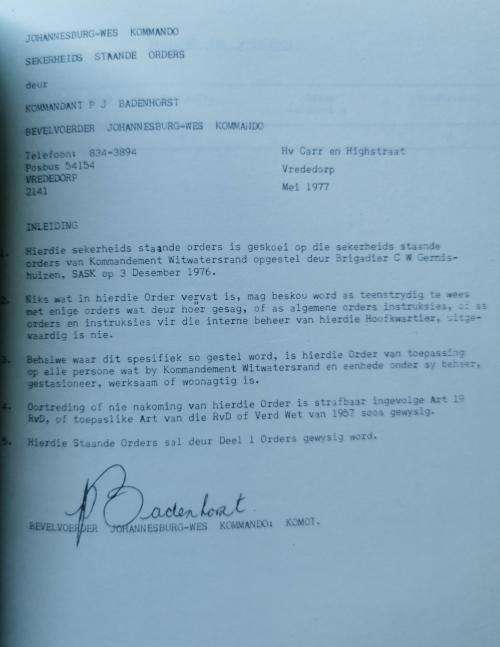 SADF Johannesburg West Commando pair of Afrikaans standing order manuals