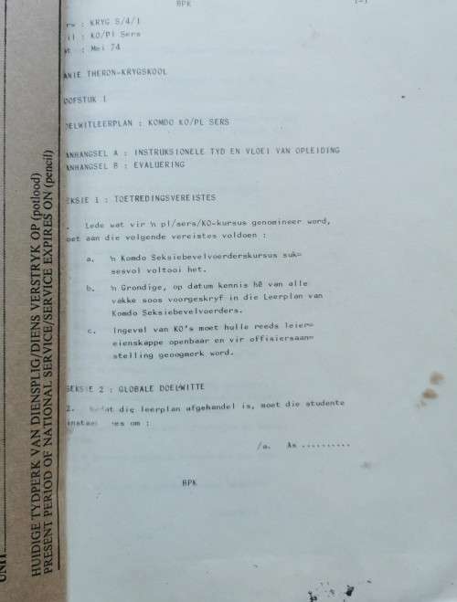 SADF 1974 Afrikaans Commando Co/Pl Sgt Training Manual from Danie Theron Combat School