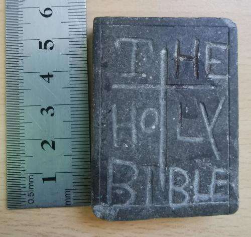 Small hand-carved soapstone or slate The Holy Bible / The Boer War trench art