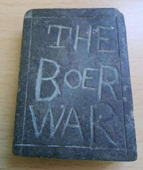 Small hand-carved soapstone or slate The Holy Bible / The Boer War trench art
