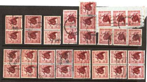 SA Union 1d 1954 used multiples (x15) - bid per multiple to take all
