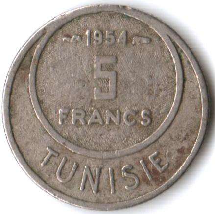 Tunisia 5 Francs 1954 - as per scans