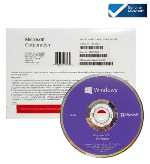 Windows 10 Pro 64-Bit Operating System - DVD (OEM) License - Sealed