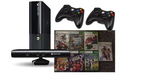 Xbox 360 slim + Kinect + 2 Controllers + 7 Games