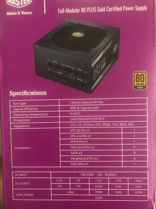Power Supply Cooler Master 750W ATX PSU MWE GOLD 750 FULLY MODULAR