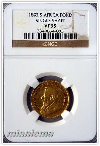 *** CRAZY R1 START VERY RARE *** 1892 SINGLE SHAFT GOLD POND NGC GRADED VF35 $$$ HIGH VALUE $$$