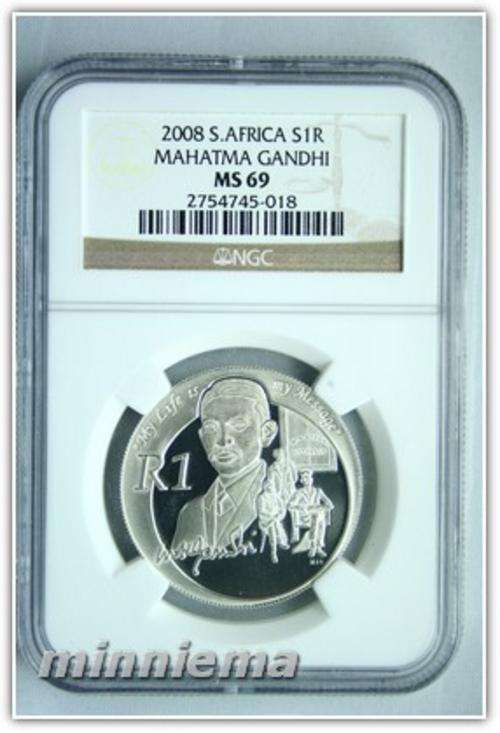 *** WOW Finest @ R1 Start *** 2008 UNC Mahatma Gandhi Silver R1 NGC ***MS69***