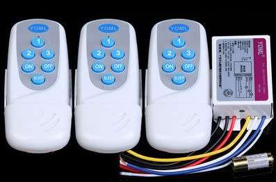 Wireless Receiver Lamp Light Remote Control Switch 3 route with 3 remotes